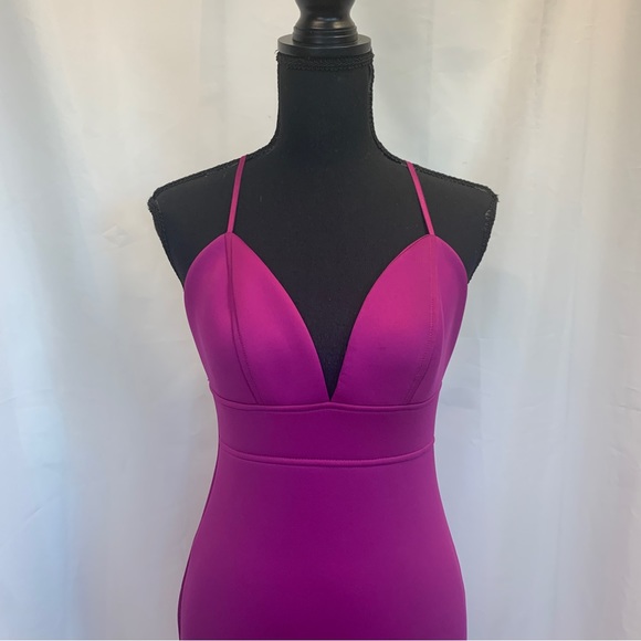 Bright purple deep V sweetheart neckline spaghetti strap bodycon bandage dress M - Picture 2 of 9